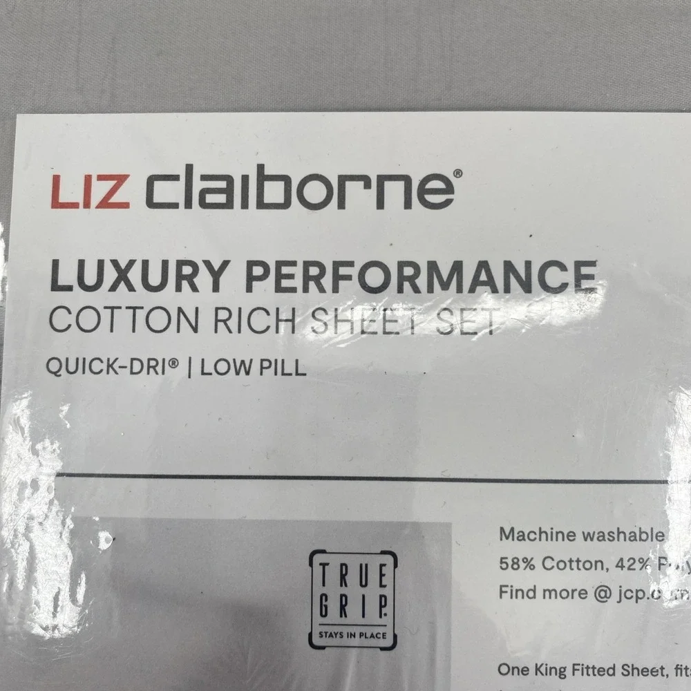 Liz Claiborne Sheet Set KING Light Gray Luxury Performance 1000TC Cotton Crisp